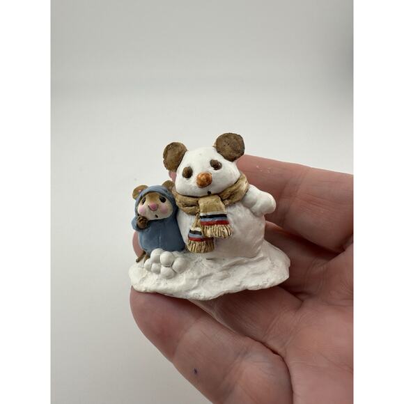 Wee Forest Folk "Snowman and Friend" M-084 AP 1982 Blue Snow Suit - Picture 3 of 10